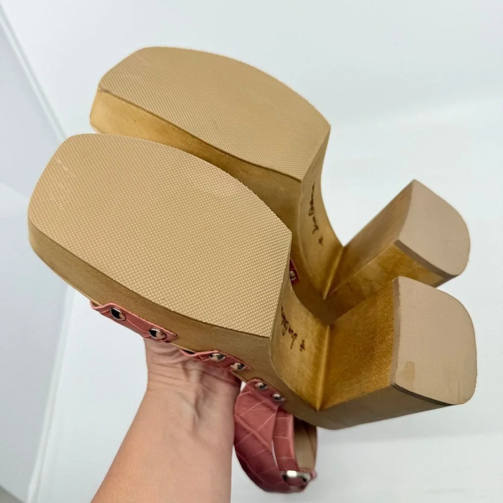 NEW Sam Edelman ROSALIND Platform Sandals WOOD Block Heel Ankle Leather 9.5 PINK